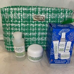 Mario Badescu 7 Piece Skincare Set with Tweed Green & White Cosmetic Bag NIP